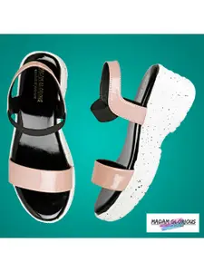 madam glorious Peach-Coloured & Black Colourblocked Platform Heels