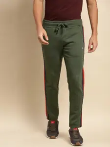 United Colors of Benetton Men Olive Green Solid Track Pants with Side Stripe Detail