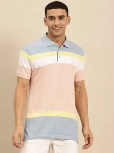 United Colors of Benetton Men Blue & Pink Rafael Nadal Colourblocked Polo Collar Pure Cotton T-shirt