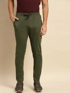 United Colors of Benetton Men Olive Green Solid Pure Cotton Joggers