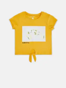 Pantaloons Junior Girls Mustard Yellow Floral Printed T-shirt