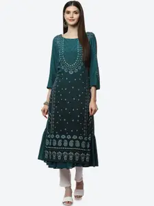 Biba Women Blue Ethnic Motifs Ethnic Printed Layered Kurta