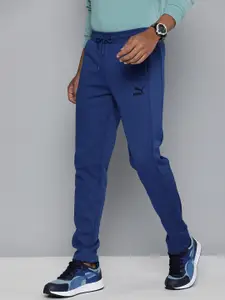 Puma Men Blue Slim Fit Overlay Track Pants with Printed Detail