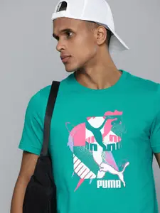 Puma Men Sea Green Brand Logo Printed Fandom Graphic Slim Fit T-shirt