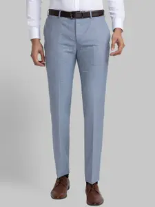 Raymond Men Blue Checked Slim-Fit Formal Trousers