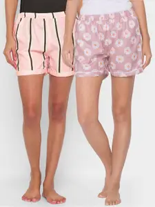 FashionRack Pack of 2 Women Pink & White Striped Lounge Shorts
