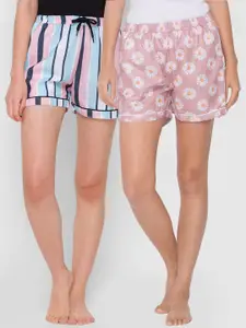 FashionRack Pack of 2 Women Pink & Blue Striped Lounge Shorts