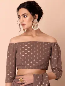 Rang by Indya Women Pink Foil Print Off-Shoulder Georgette Crop Top