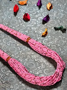 Bamboo Tree Jewels Pink & Gold-Toned Afghan Necklace