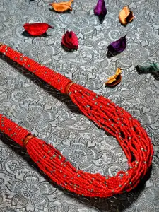 Bamboo Tree Jewels Red & Gold-Toned Afghan Necklace