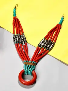 Bamboo Tree Jewels Red & Blue Afghan Necklace