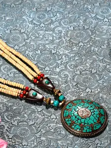 Bamboo Tree Jewels Green & Off White Afghan Necklace