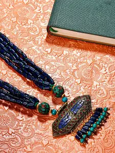 Bamboo Tree Jewels Blue & Green Afghan Necklace