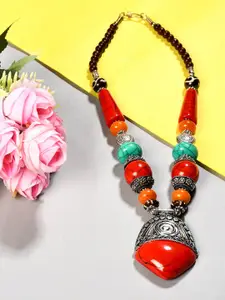Bamboo Tree Jewels Red & Orange Afghan Necklace