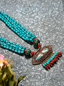 Bamboo Tree Jewels Turquoise Blue & Red Afghan Necklace