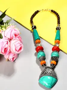 Bamboo Tree Jewels Turquoise Blue & Red Afghan Necklace