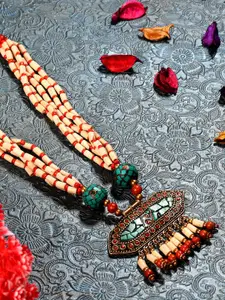 Bamboo Tree Jewels White & Red Afghan Necklace