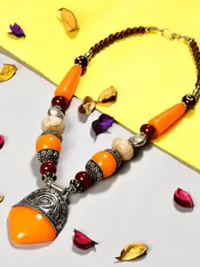 Bamboo Tree Jewels Yellow & Silver-Toned Afghan Necklace