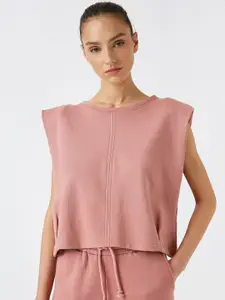 Koton Women Dusty Pink Solid Organic Cotton Padded Shoulder Sweatshirt