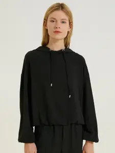 Koton Women Black Solid Hooded Sweatshirt
