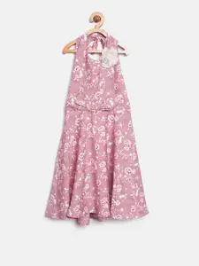 Sera Girls Pink Floral Print Fit & Flare Dress