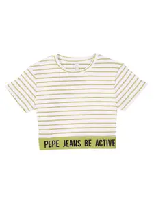 Pepe Jeans Girls Yellow Striped Slim Fit T-shirt