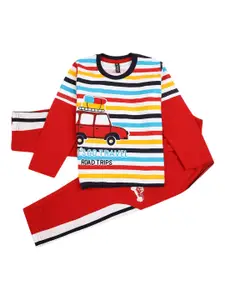 V-Mart Boys Red & White Striped T-shirt with Pyjamas