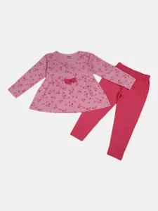 V-Mart Girls Pink Printed Top With Trousers