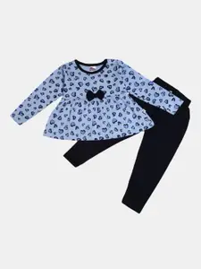 V-Mart Girls Blue & Black Printed Top with Trousers