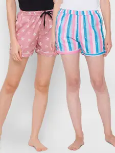 FashionRack Women Brown & Pink Pack of 2 Printed Lounge Shorts