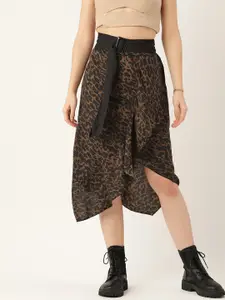 Antheaa Women Brown & Black Animal Printed Wrap Skirt