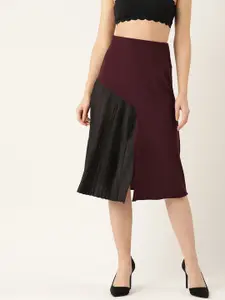 Antheaa Women Maroon & Black Colourblocked A-line Skirt