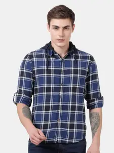 t-base Men Blue Standard Tartan Checks Checked Casual Shirt