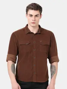 t-base Men Brown Standard Cotton Casual Shirt