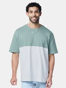 The Souled Store Men Green Colourblocked Oversized T-Shirt