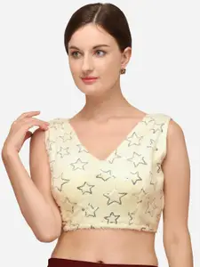 Fab Dadu Cream-Colored V-Neck Sequinned Saree Blouse