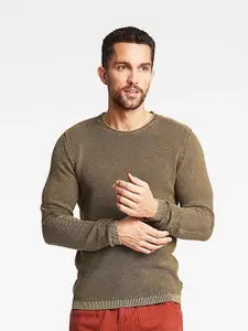 LINDBERGH Men Olive Green Cable Knit  Organic Cotton Pullover