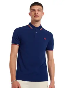 Fred Perry Men Navy Blue Polo Collar T-shirt