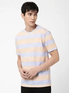 VASTRADO Men Peach-Coloured Striped T-shirt