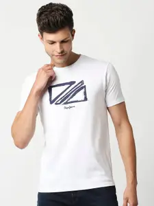 Pepe Jeans Men White Printed Slim Fit T-shirt