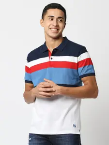 Pepe Jeans Men Navy Blue & White Colourblocked Polo Collar T-shirt