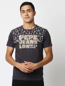 Pepe Jeans Men Black Typography Printed Slim Fit T-shirt