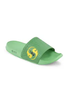 Campus Men Green & Yellow Printed Sliders