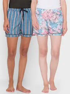 FashionRack Women Pack of 2 Blue & Pink Printed Lounge Shorts 109C/144C