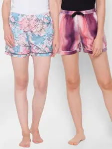 FashionRack Women Pack of 2 Blue & Purple Printed Lounge Shorts 109C/124C