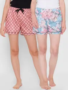 FashionRack Women Pack of 2 Blue & Brown Printed Lounge Shorts