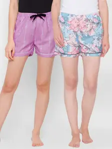 FashionRack Women Pack of 2 Blue & Pink Printed Lounge Shorts 109C/122C