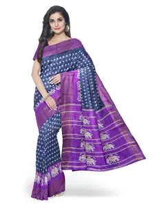 SAADHVI Grey & Purple Kalamkari Silk Blend  Bhagalpuri Saree