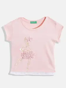 United Colors of Benetton Girls Pink Applique Detail Pure Cotton T-shirt