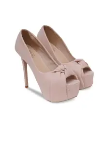 SHUZ TOUCH Pink High-Top Stiletto Pumps with Bows